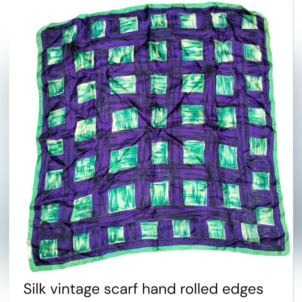 Vtg 60s Creation Paris Silk Scarf 30x29" France Geometric Hand Rolled Euc